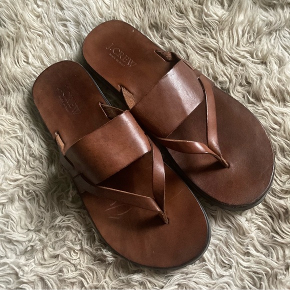 J. Crew Shoes J Crew Brown Leather Thong Sandals Mens 2 Italy Flip